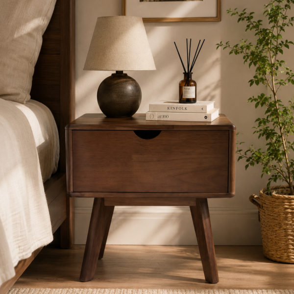 Amour Solid Wood Walnut Nightstand with Drawer - Solid Wood Furniture by Artisan Elm