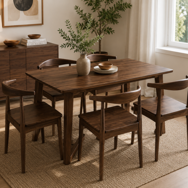 Pura Walnut Solid Wood Dining Table Set for 4(Pre-Order) - Solid Wood Furniture by Artisan Elm